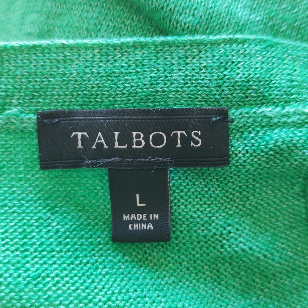 Talbots shirt women's Large L 100% Linen Kelly Green pull on knit layer - Picture 7 of 10